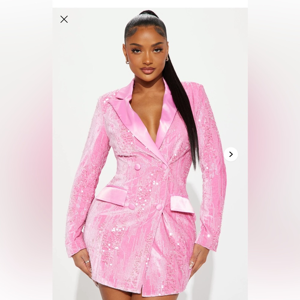 FASHION NOVA Amelia Sequin Blazer Short Dress Pink Like New Worn Once SZ Medium